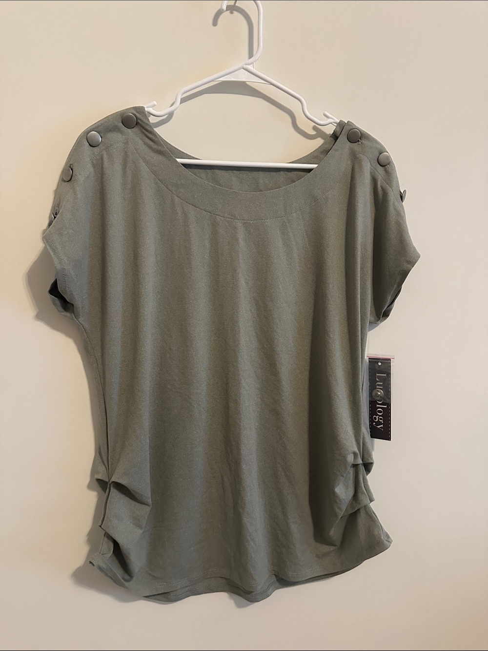 Luxology sage Green Button-Shoulder Relaxed Top